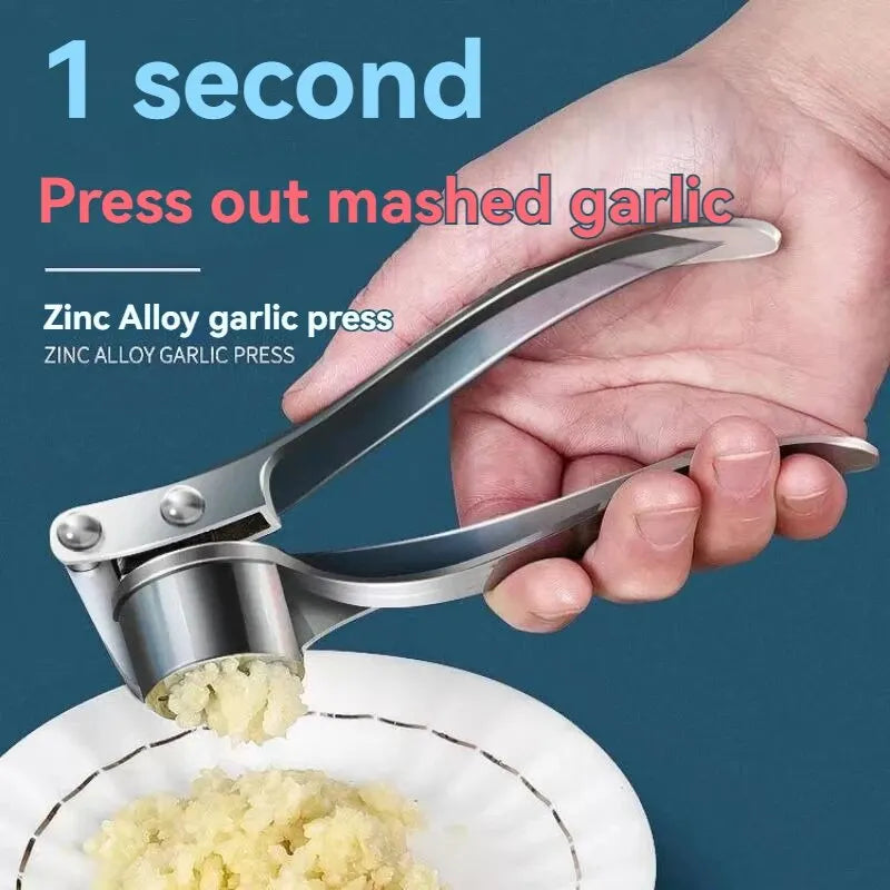 Garlic Press Manual Zinc Alloy Garlic Crusher with Stainless Steel Blade