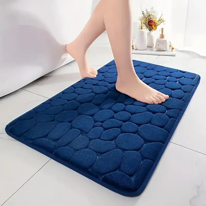 Non Slip Bathroom Mat with Cobblestone Design, Absorbent & Quick Dry