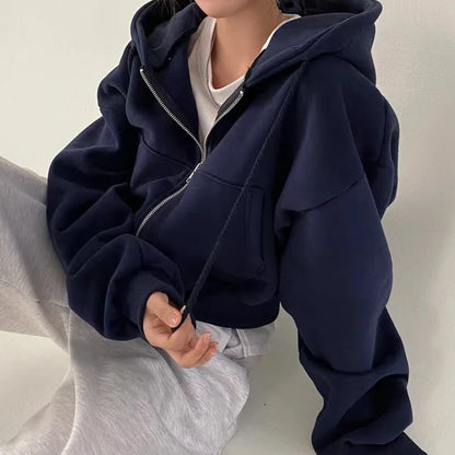 Women's Hooded Sweatshirt Fleece Lined Cropped Casual Hoodie