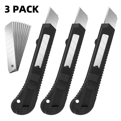 Utility Knife Box Cutter – Retractable Cardboard Cutter 3 Pack