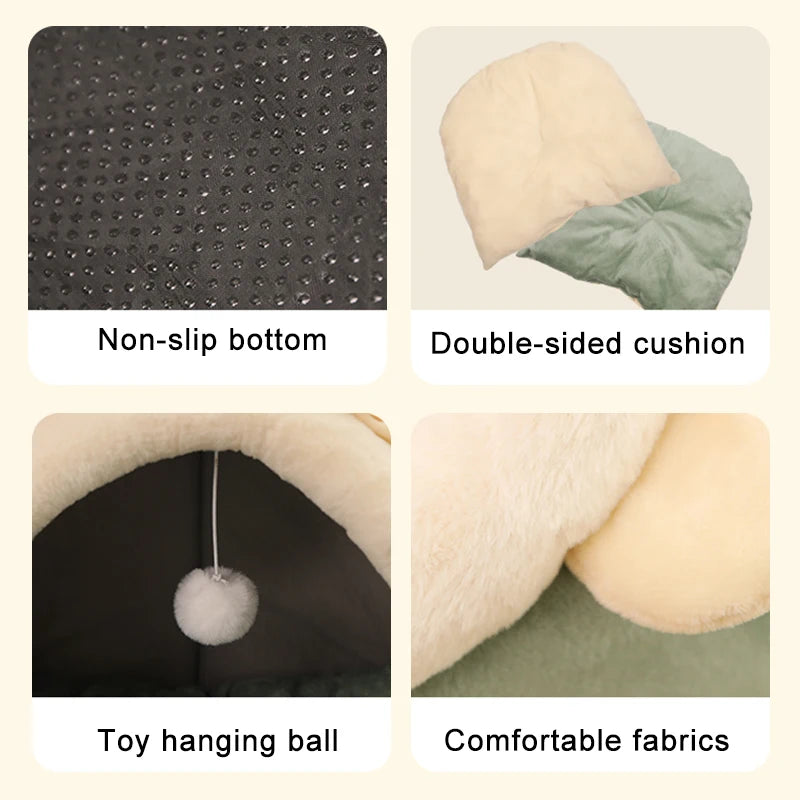 Cat Cave Bed with Removable Cushion for Cats and Small Dogs