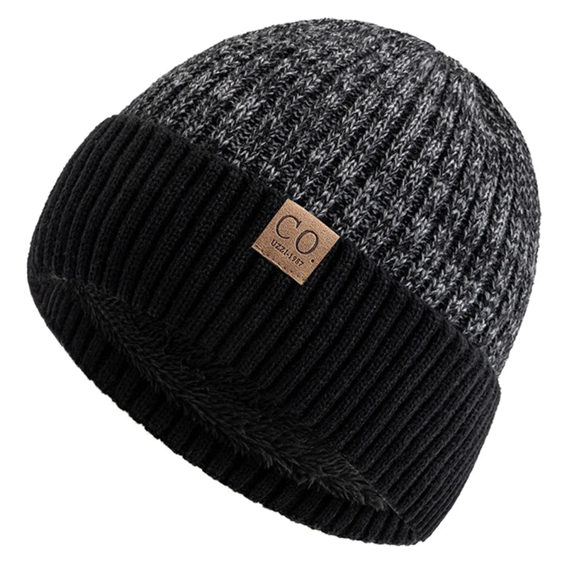 Fur Lined Winter Beanie Warm Two Tone Knit Hat for Men & Women