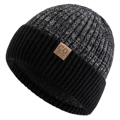 Fur Lined Winter Beanie Warm Two Tone Knit Hat for Men & Women