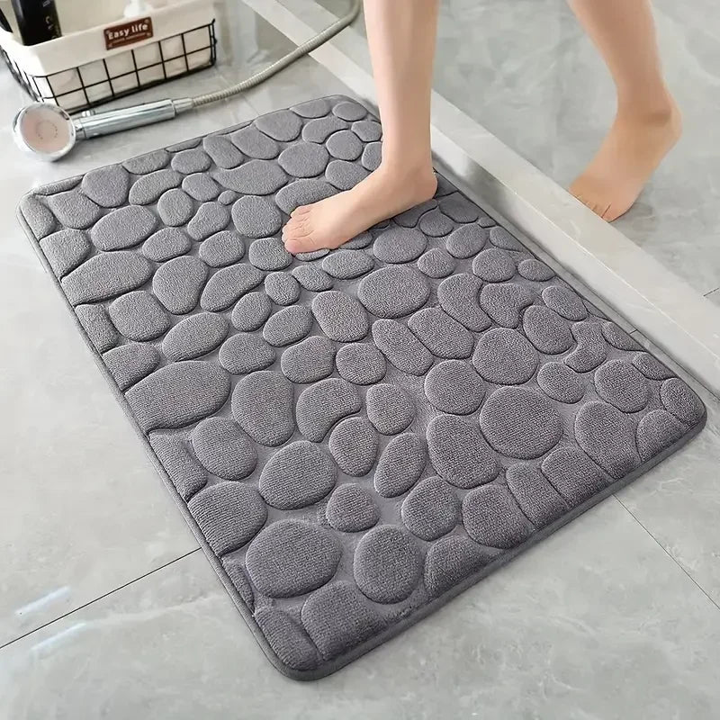 Non Slip Bathroom Mat with Cobblestone Design, Absorbent & Quick Dry