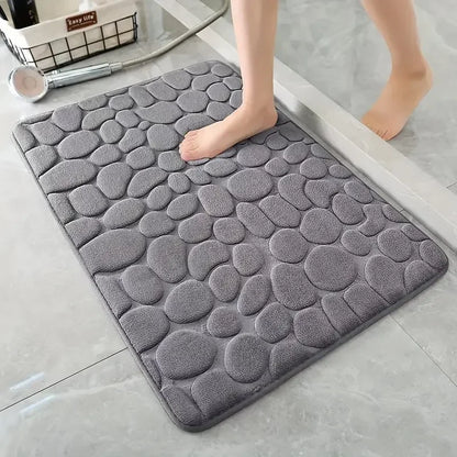 Non Slip Bathroom Mat with Cobblestone Design, Absorbent & Quick Dry