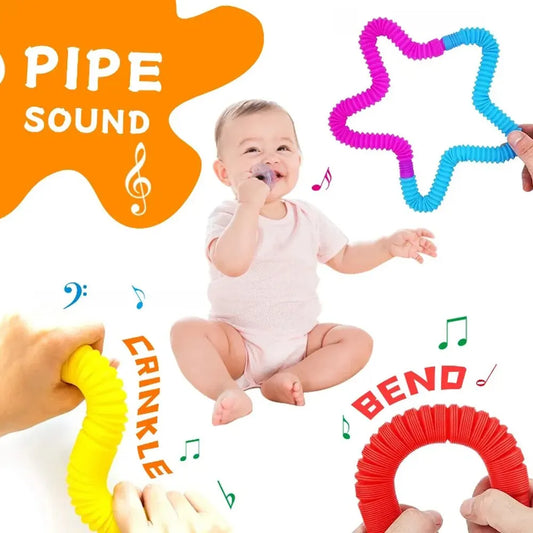 Pop Tubes Sensory Toy 8-Pack Stretchy Telescopic Tubes for Kids