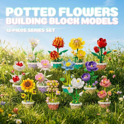 12Pcs Building Block Mini Flower Toy DIY Botanicals Collection Artificial Flowers With Pots Craft Kit For Home Office Desk Decor