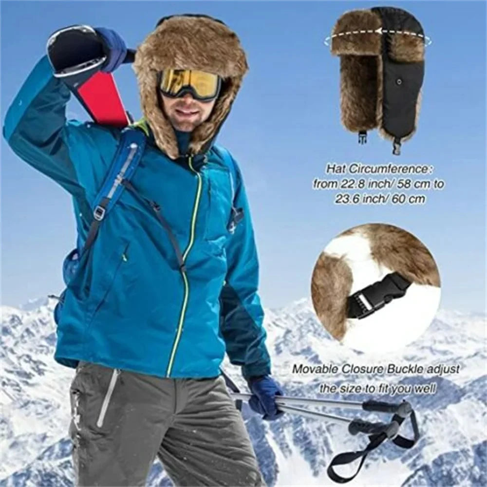 Trapper Hat with Ear Flaps and Faux Fur Lining for Winter