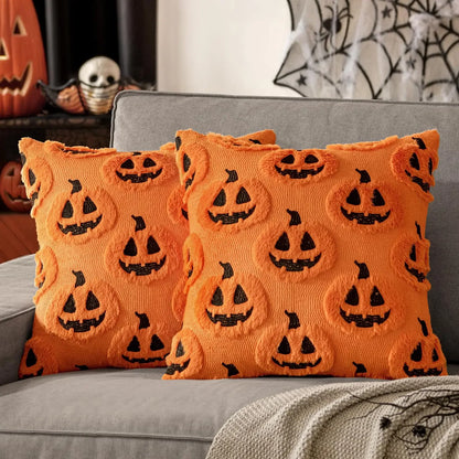 Fall Halloween Throw Pillow Covers 18x18 Decorative Pumpkin Pattern Pillowcase Soft Plush Faux Wool Cushions for Home Sofa Couch