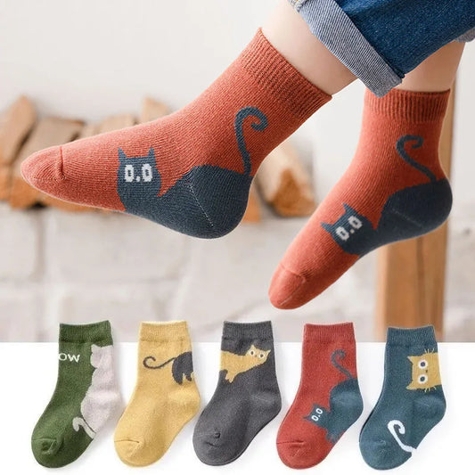Kids Cartoon Socks with Cat Pattern