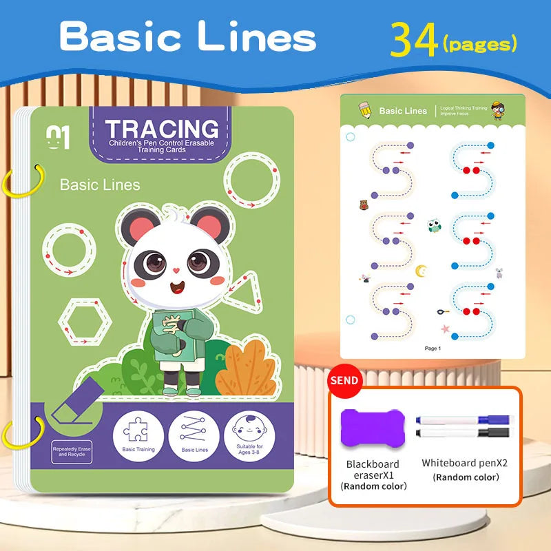 Reusable Writing Practice Book Set with Erasable Pen for Kids