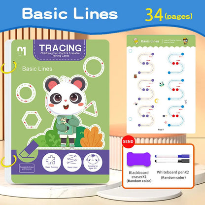 Reusable Writing Practice Book Set with Erasable Pen for Kids