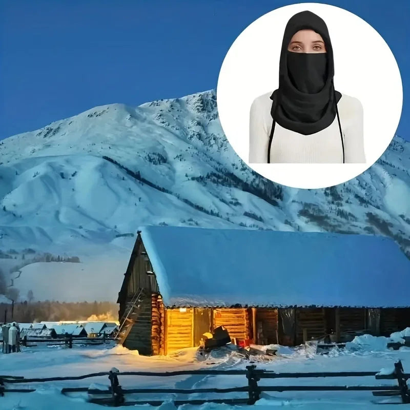 Winter Balaclava Knit Hood with Drawstring Windproof Face Cover