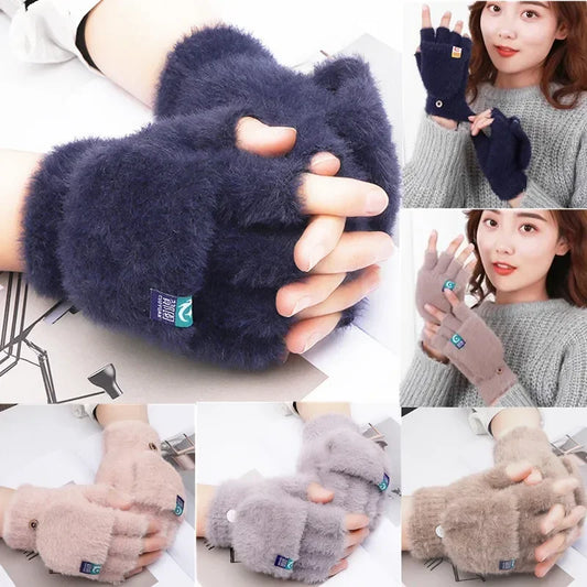 Fingerless Winter Gloves Warm Flip Top Mittens for Women