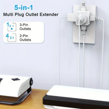 5 Way Outlet Extender Wall Outlet Expander for Home and Travel