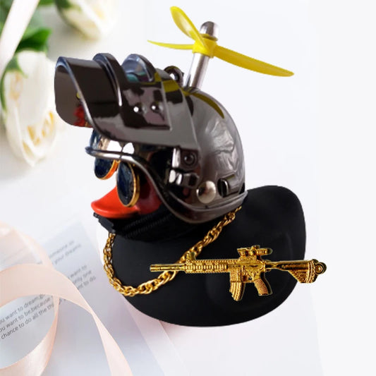 Car Duck Decoration Yellow Rubber Duck with Helmet for Car & Motorcycle
