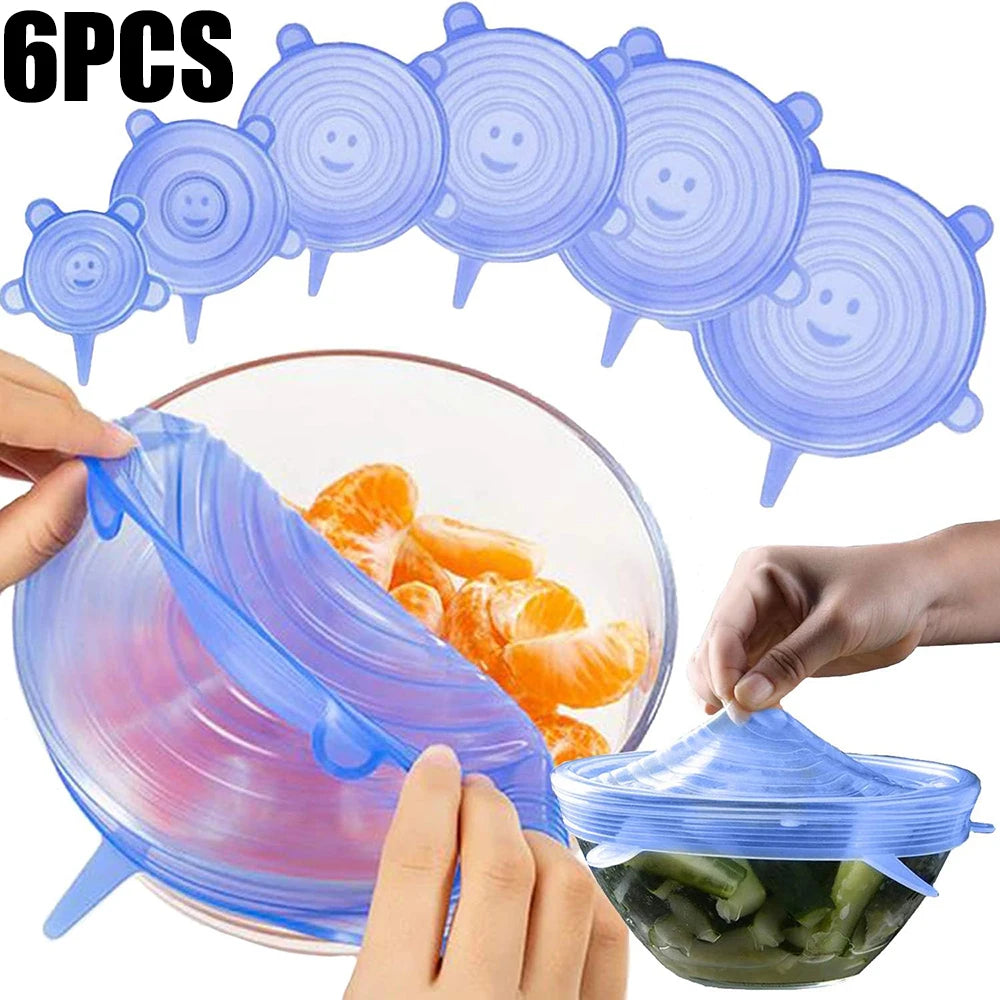 Silicone Stretch Lids 6 Pack Reusable Airtight Food Covers