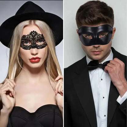 Masquerade Mask Set – Black Lace Couple Masks for Parties