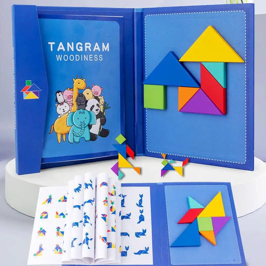 Magnetic Tangram Puzzle Book Wooden Geometric Educational Toy for Kids