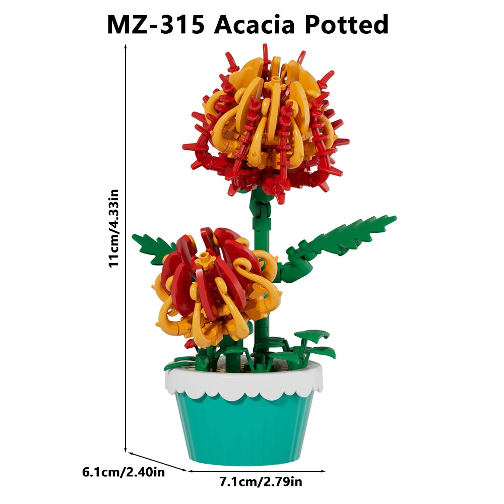 12Pcs Building Block Mini Flower Toy DIY Botanicals Collection Artificial Flowers With Pots Craft Kit For Home Office Desk Decor