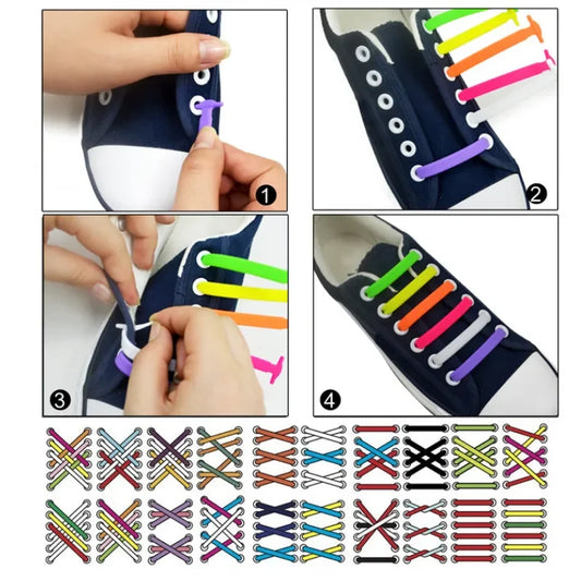 No Tie Shoelaces Silicone Elastic Quick Lace 16-Piece Set