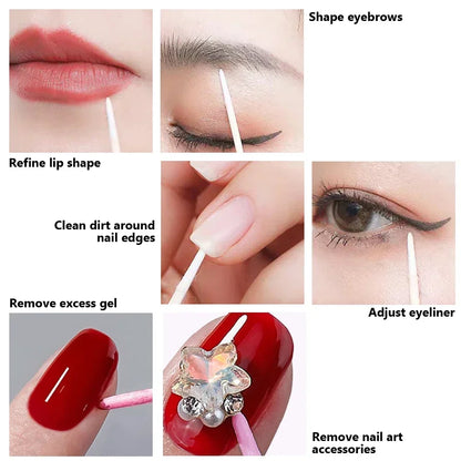 100 Pack Pointed Cotton Swabs for Nail Art and Makeup Correction