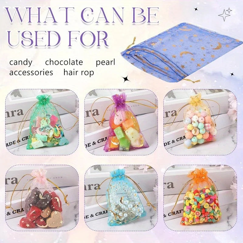 50PCS Moon & Star Organza Gift Bags with Drawstring