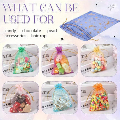 50PCS Moon & Star Organza Gift Bags with Drawstring