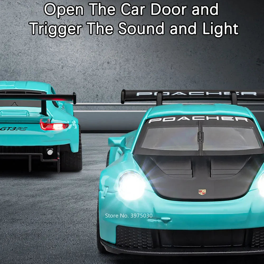 1:32 Alloy Diecast GT3 RS Toys Cars Models Wheel Pull Back 4 Doors Opened Supercar with Light Sound Sports Car Child Adult Gifts