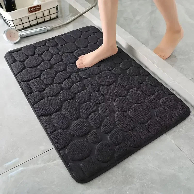 Non Slip Bathroom Mat with Cobblestone Design, Absorbent & Quick Dry