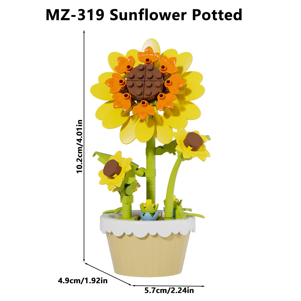12Pcs Building Block Mini Flower Toy DIY Botanicals Collection Artificial Flowers With Pots Craft Kit For Home Office Desk Decor