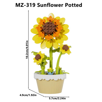 12Pcs Building Block Mini Flower Toy DIY Botanicals Collection Artificial Flowers With Pots Craft Kit For Home Office Desk Decor