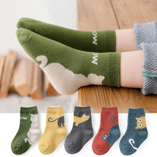 Kids Cartoon Socks with Cat Pattern
