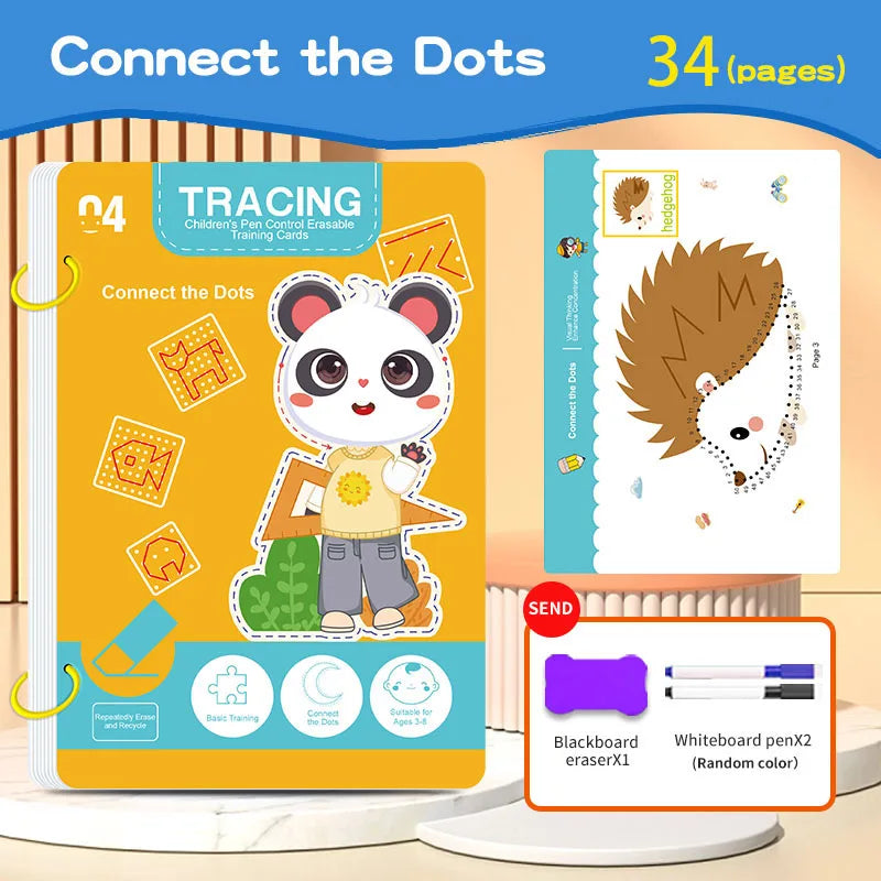 Reusable Writing Practice Book Set with Erasable Pen for Kids