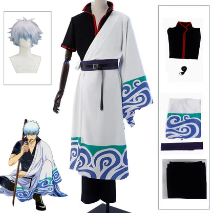 Gintama Anime SakMiGintoki Cosplay Costume, Wig, Kimono, Top, Pants, Body, Convention, Halloween, Christmas Event, Gift