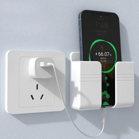 Wall Mount Phone Holder with Adhesive Remote Control Storage