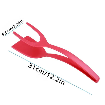 2 in 1 Kitchen Tongs with Silicone Spatula for Flipping and Gripping