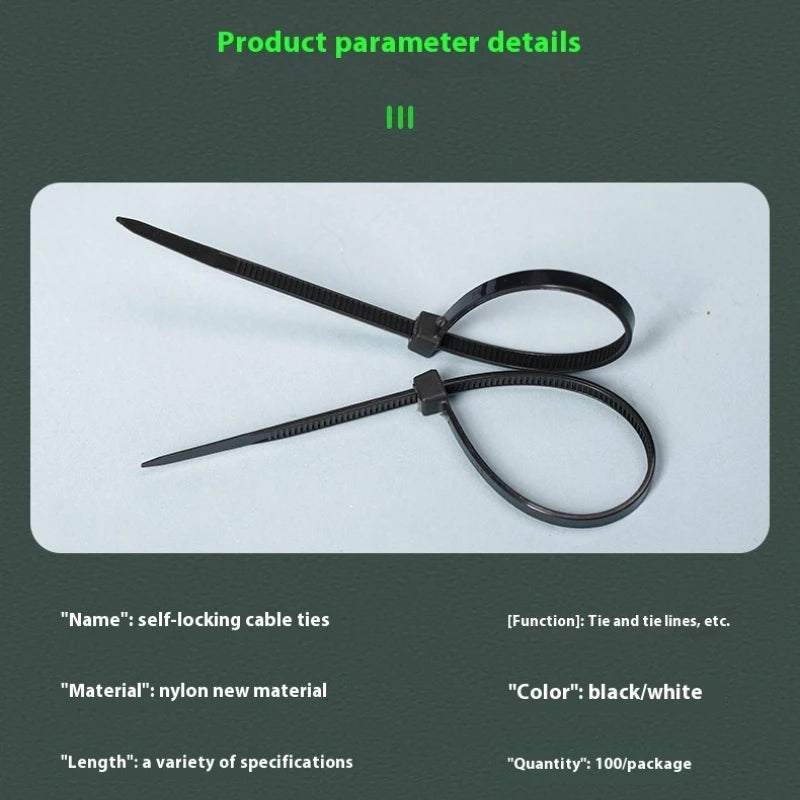 Nylon Cable Ties Self Locking Zip Ties for Cable Management