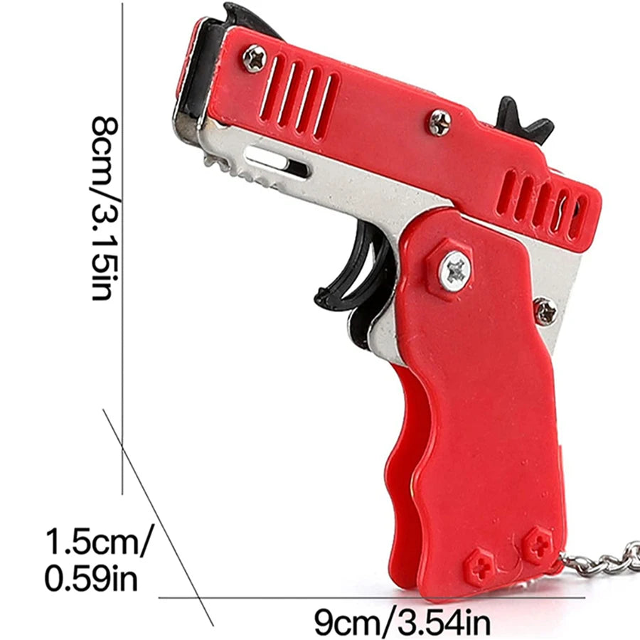 Mini Folding Rubber Band Launcher Toy with Keychain and 60 Bands