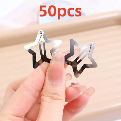 Silver Star Hair Clips – Metal Snap Barrettes for Women and Girls
