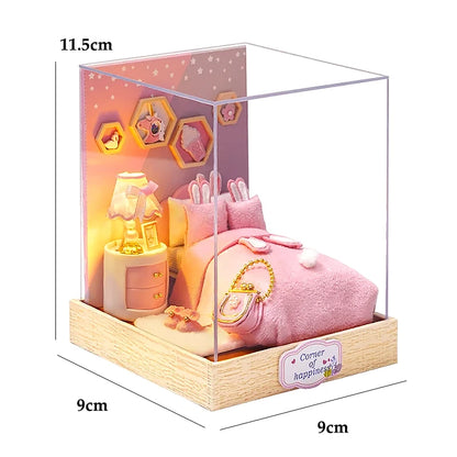 Mini Doll House DIY Small House Kit Handmade 3D Puzzle Assembly Model Building Room Bedroom Decoration Wooden Craft BirthdayGift