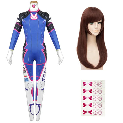 Game Overwatch Dva Cosplay Costumes Tights Jumpsuit Wig Headphone Gun Cosplay Props Tattoo Stickers Suit Woman Party Zentai Cos