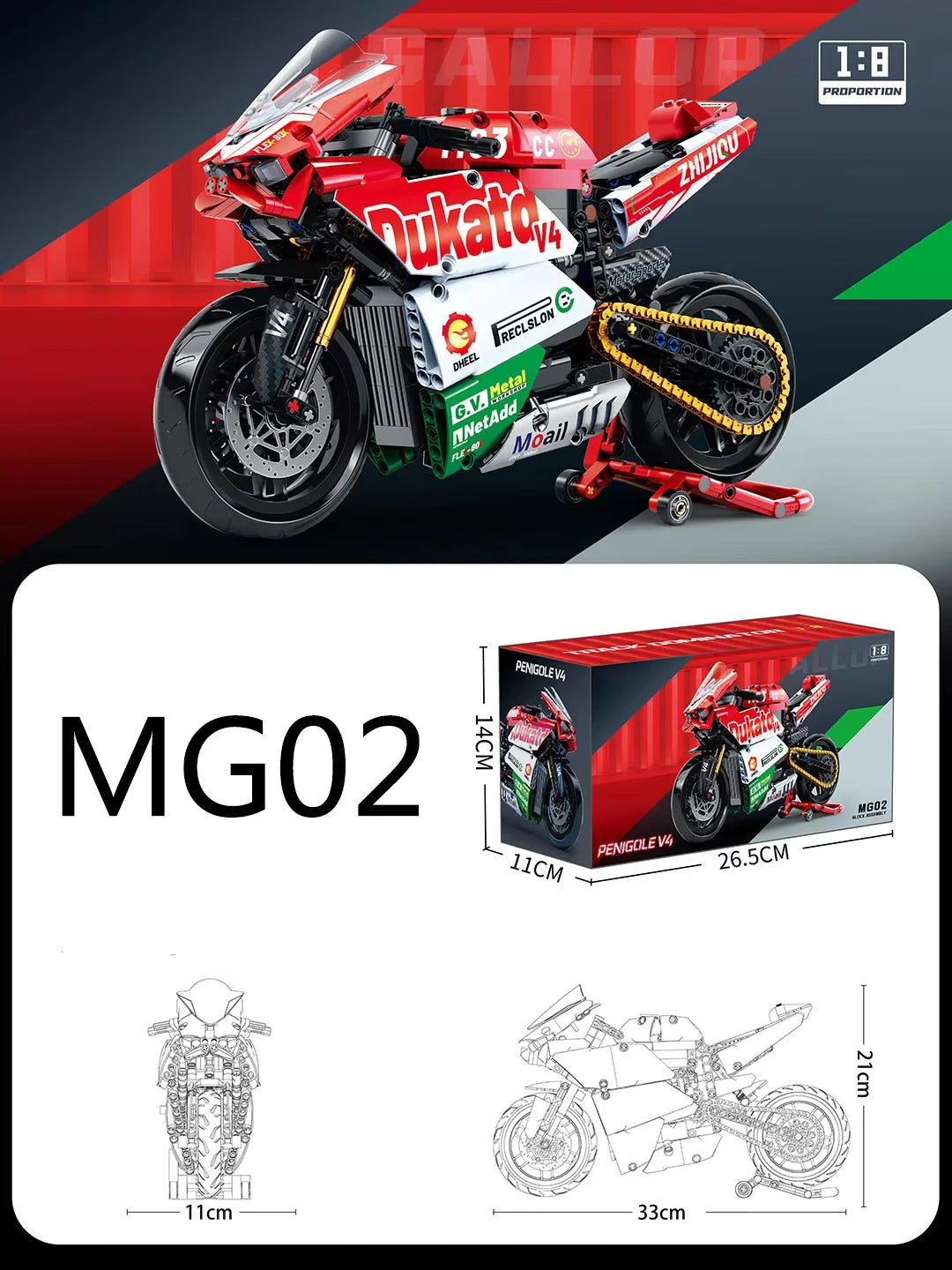 Technology Motorcycle Building Block Set, V4 Super Motorcycle Model Set, Technology Racing, STEM Assembly Toy Gift for Boys and