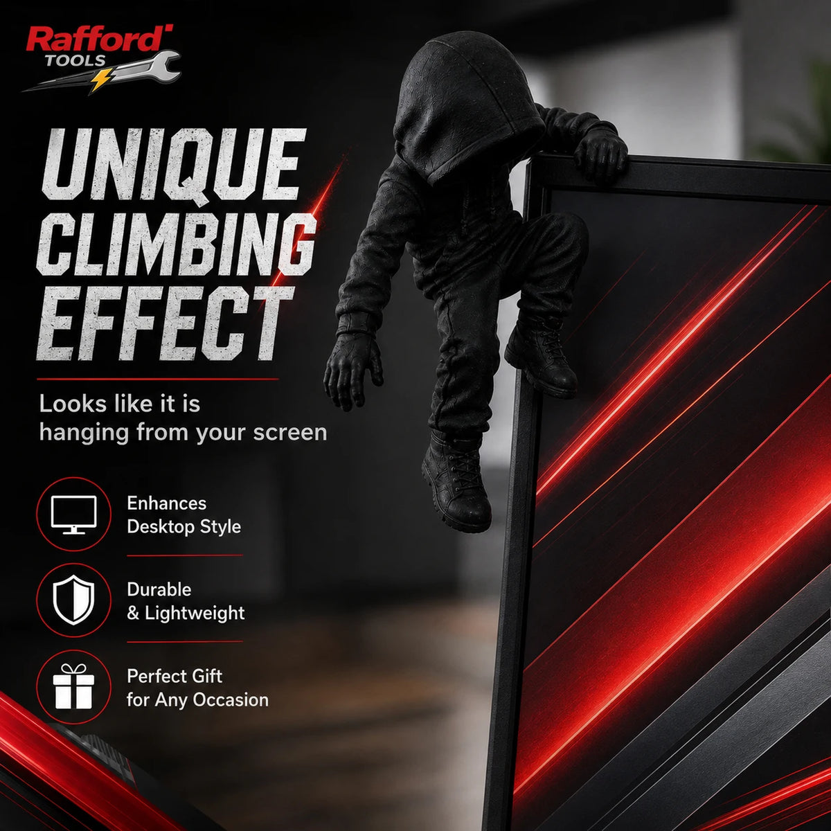 RaffordHooded Climbing Figure Monitor Decor, Creative Screen Edge Desk Ornament for Gaming Setup and Office Desk