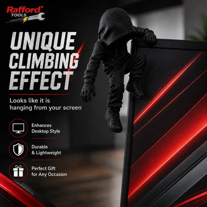 RaffordHooded Climbing Figure Monitor Decor, Creative Screen Edge Desk Ornament for Gaming Setup and Office Desk