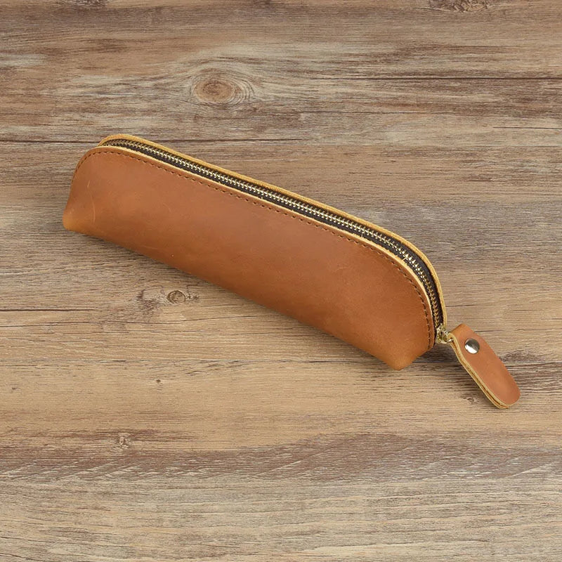 Leather Pencil Case with Zipper for Pens, Stationery and Storage
