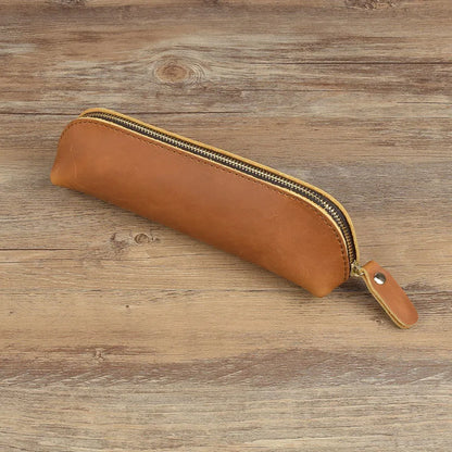 Leather Pencil Case with Zipper for Pens, Stationery and Storage
