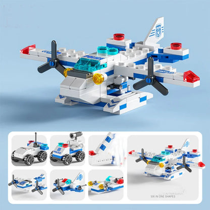 Mini size 6 In 1 Building Blocks DIY Police Car Fire Truck Castle Model Bricks Kids Educational Toys Gifts