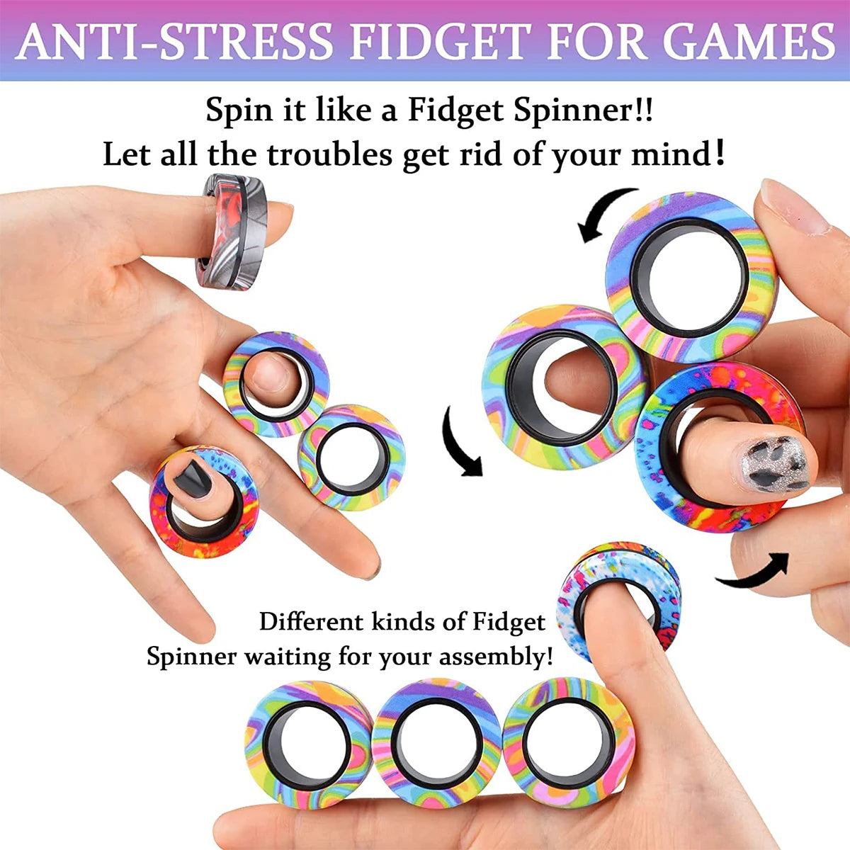 Magnetic Fidget Rings Set – 3PCS Spinner Toys for Teens & Adults