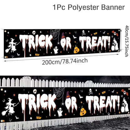 Ghost Halloween Pumpkin Banner Retro Halloween Party Signs Banner Decorations Fence Yard Porch Sign Outdoor Terror Decorations